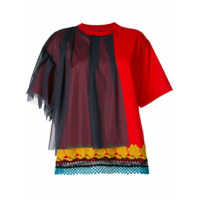 Kolor Camiseta com recorte de tule bordado - Vermelho