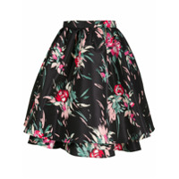 La Doublej Saia cintura alta com tule e estampa floral - Preto