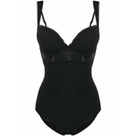 La Perla Body de algodão com renda floral - Preto