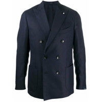 Lardini double-breasted slim fit suit jacket - Azul
