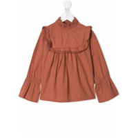 Longlivethequeen Blusa bordada com acabamento de babados - Marrom