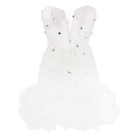 Loulou Vestido de festa franzido com aplicações - Branco