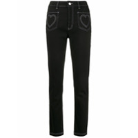 Love Moschino Calça jeans cintura alta com bordado de coração - Preto