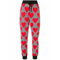 Love Moschino Calça quadriculada com ajuste no cós e estampa de coração - Vermelho