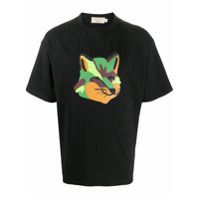 Maison Kitsuné Camiseta com estampa neon de raposa - Preto