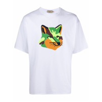 Maison Kitsuné Camiseta de algodão com estampa de logo - Branco