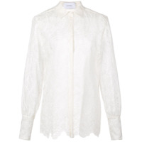 Marchesa Camisa translúcida de seda com bordado - Branco