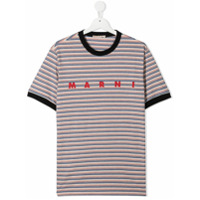 Marni Kids Camiseta listrada com logo - Branco