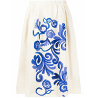 Marni Saia cintura alta com estampa - Branco