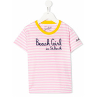 Mc2 Saint Barth Kids Camiseta com listras e estampa de slogan - Rosa