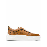 MCM calf leather logo print trainers - Marrom