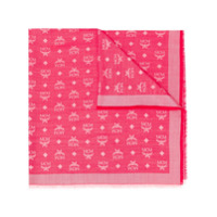 MCM logo print silk-wool mix scarf - Vermelho