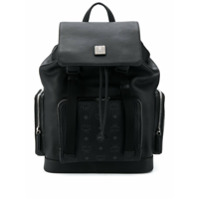 MCM Mochila com bolsos e estampa de logo - Preto
