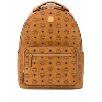 MCM Mochila com zíper e estampa de logo - Marrom