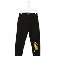 Mini Rodini Calça jeans skinny com patch de leopardo - Preto