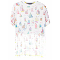 Mira Mikati Camiseta com franjas e estampa de barco a vela - Branco