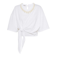 Miu Miu Camiseta com amarração frontal e aplicações - Branco