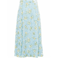 Miu Miu Saia midi de veludo com estampa floral - Azul