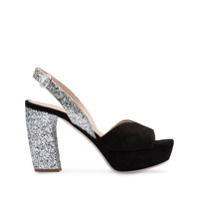 Miu Miu Sandália de couro com efeito de brilho - Preto