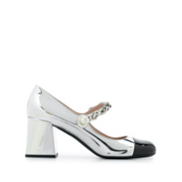 Miu Miu Sapato metálico de couro com salto bloco - Prateado