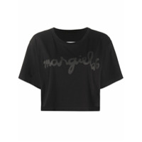 MM6 Maison Margiela Camiseta cropped com estampa de logo - Preto