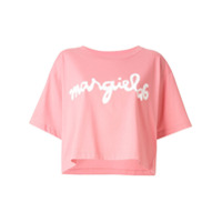 MM6 Maison Margiela Camiseta cropped com estampa de logo - Rosa