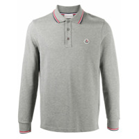 Moncler Camisa polo com patch de logo e detalhe de listras - Cinza