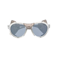 Moncler Eyewear Óculos de sol de couro com tachas - Prateado