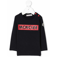 Moncler Kids Blusa decote careca com estampa de logo - Azul