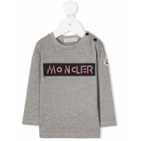 Moncler Kids Blusa mangas longas com estampa de logo - Cinza