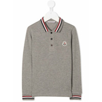 Moncler Kids Camisa polo com logo bordado - Cinza