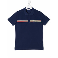 Moncler Kids Camisa polo com logo e listras - Azul