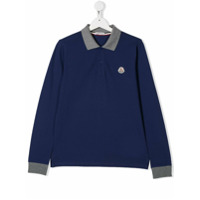 Moncler Kids Camisa polo com patch de logo - Azul