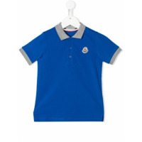 Moncler Kids Camisa polo mangas curtas com barra contrastante - Azul