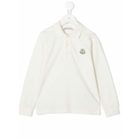 Moncler Kids Camisa polo mangas longas com patch de logo - Branco