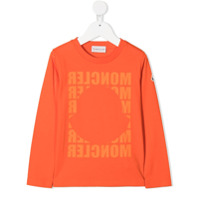 Moncler Kids Camiseta de algodão com estampa de logo - Laranja