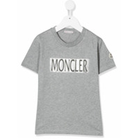 Moncler Kids Camiseta decote careca com estampa de logo - Cinza