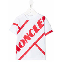 Moncler Kids Camiseta listrada com estampa de logo - Branco