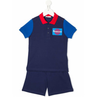 Moncler Kids Conjunto de camisa polo e short com logo - Azul