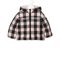 Moncler Kids Jaqueta matelassê xadrez com logo - Preto