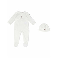 Moncler Kids logo babygrow beanie hat set - Branco