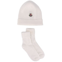 Moncler Kids logo beanie hat and socks set - Branco