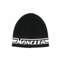 Moncler Kids logo embroidered beanie hat - Preto