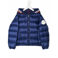 Moncler Kids logo hooded puffer jacket - Azul