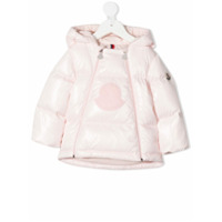 Moncler Kids Parka matelassê com patch de logo - Rosa