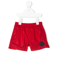 Moncler Kids Short de natação com cós elástico e patch de logo - Vermelho