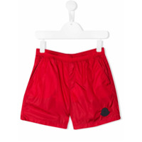 Moncler Kids Short de natação com patch de logo - Vermelho