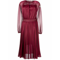 Moncler Vestido midi perfurado com pregas - Vermelho