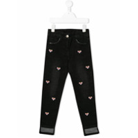 Monnalisa Calça jeans com bordado da pantera cor de rosa - Preto