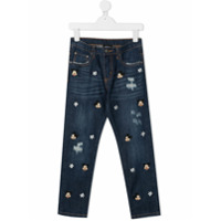 Monnalisa Calça jeans com bordado Mickey Mouse - Azul